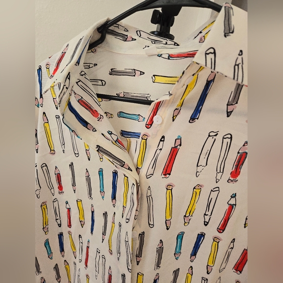 Drop Shoulder Allover Pencil Print Button Down Blouse with Collar - Picture 5 of 6